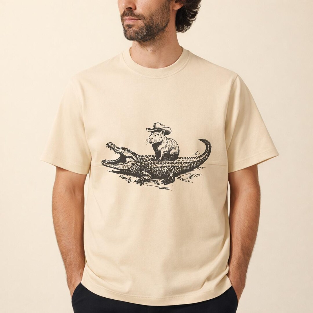 Cowboy Capybara Riding Alligator Shirt Vintage Engraved Line Art ...