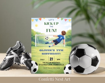 Soccer Birthday Invitation | Editable Kids Football Party Invite (Digital Download)