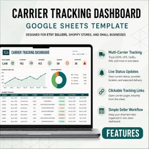 Painel de Rastreamento de Transportadoras do Google Sheets | Organizador de Envios para Vendedores de E-commerce (Download Digital)