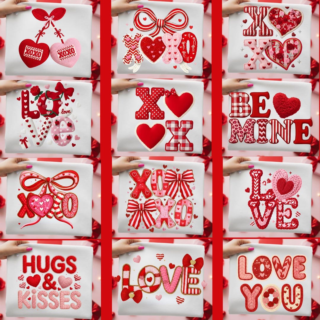 Valentines Day PNG Bundle, Faux Yarn Crochet Valentine PNG, Latch Hook ...