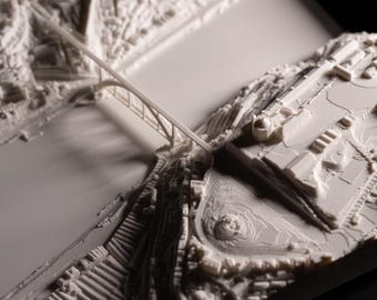 Porto 3D Stadt Modell Wandkunst | Handgefertigte Architektur-Karte | Portugal Stadt Dekor | Stadtbild mit Holzrahmen Geschenk