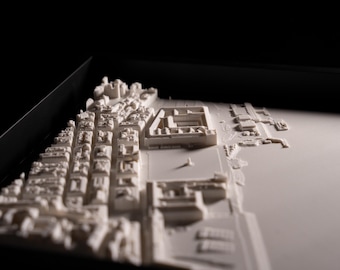 Lissabon 3D Modell Wandkunst | Handgefertigte Architektur-Karte | Portugal Stadt Dekor | Stadtbild mit Holzrahmen Geschenk