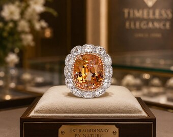 Cushion Natural Orange Sapphire & Diamond Ring | 14K White Gold Engagement (Import Free)