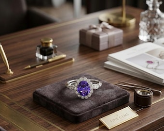 Anillo de compromiso de oro blanco de 14 quilates con amatista natural de 1,13 quilates y diamantes (sin necesidad de importación)