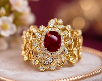 Anillo ovalado de rubí natural de 2,60 quilates en oro amarillo de 14 quilates, regalo de aniversario o promesa, importado gratis.