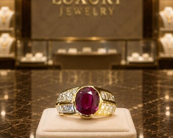 Anillo ovalado de rubí natural de 3,90 quilates en oro amarillo de 14 quilates, regalo de aniversario o promesa, importado gratis.