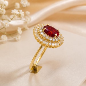 IGL Certified 4.00 Ct Oval Natural Ruby Ring 14K Yellow Gold Anniversary Promise Gift