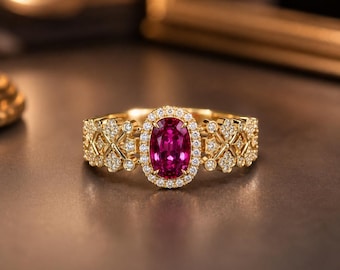Anillo ovalado de rubí natural de 2,60 quilates en oro amarillo de 14 quilates, regalo de aniversario o promesa, importado gratis.
