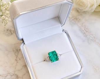 Anillo de esmeralda natural y diamantes en oro blanco de 14 quilates, regalo de aniversario, importación libre