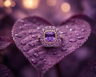 Anillo de compromiso de oro rosa de 14 quilates con amatista natural de 4,50 quilates y diamantes (sin necesidad de importación)
