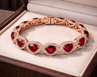Pulsera de tenis con rubí natural talla trillón de 11,00 quilates, oro rosa de 18 quilates VVS1 (sin impuestos de importación).