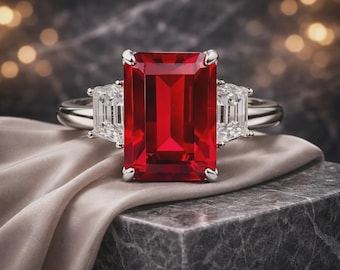 Anillo de compromiso de rubí natural y diamantes / Oro blanco de 14 quilates, 6,00 ct (sin impuestos de importación)