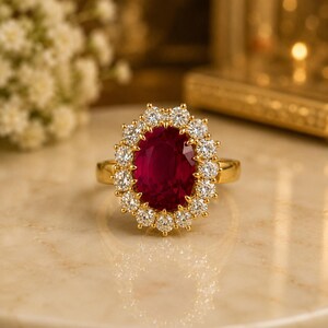 IGL Certified 4.72 Ct Cushion Natural Ruby & Diamond Ring 14K Yellow Gold Anniversary Promise