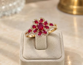 Anillo ovalado de rubí natural de 2,90 quilates en oro amarillo de 14 quilates, regalo de aniversario o promesa, importado gratis.