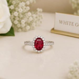 IGL Certified 2.36 Ct Oval Natural Ruby Engagement Ring 14K White Gold