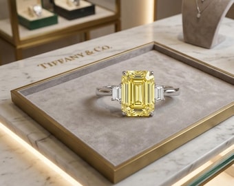 Anillo de zafiro natural talla esmeralda de 3,02 quilates y diamantes / Anillo de compromiso de oro blanco de 14 quilates (Importación libre)