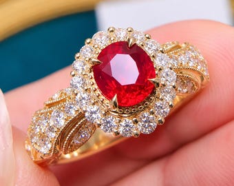 Anillo ovalado de rubí natural de 2,90 quilates en oro amarillo de 14 quilates, regalo de aniversario o promesa, importado gratis.