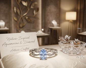 Anillo de compromiso de oro blanco de 14 quilates con aguamarina natural de 0,57 quilates y diamantes (sin necesidad de importación)