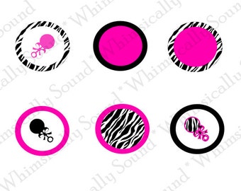 Zebra print hot pink baby shower garland or cupcake toppers PDF