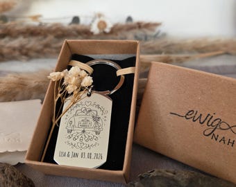 Colgante de boda personalizado | Grabado "Recién casados" | Regalo para los novios | Colgante de acero inoxidable con nombres y fecha