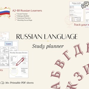 Russischer Digitaler Planer | Strukturiertes Russisch Sprachlernen | Sprechen, Wortschatz & Fälle | PDF ,37 Seiten