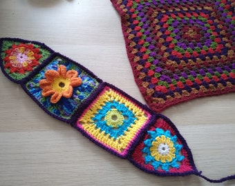 Crochet Headband | Granny Square Patchwork,  ear warmer. boho hippie hair wrap, hair accessory , ethnic, boho, pixie, fairy, handmade,