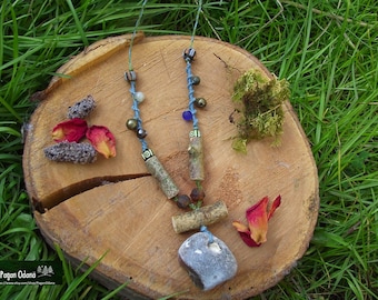 Forest witch  necklace, hagstone, ash wood, natural jewellery, sea and Earth magic, bells, fairy, woodland, forest