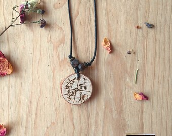 Sami shaman drum amulet- Sami jewellery- Wooden necklace- Natural jewellery