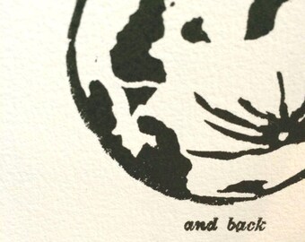Valentines Day - I Love You To The Moon and Back - Letterpress Linocut Original Hand Pulled Print