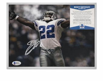 Fotografía autografiada de Emmitt Smith (Autenticación BAS) de los Dallas Cowboys