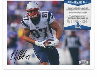 Foto firmada a mano por Rob Gronkowski, NFL, con certificado de autenticidad BAS.