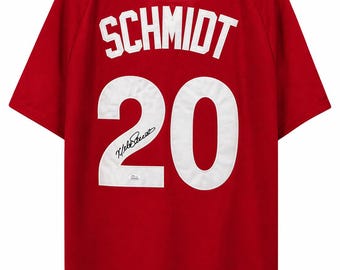 Camiseta de los Philadelphia Phillies firmada por Mike Schmidt, número 20, con certificado de autenticidad JSA.