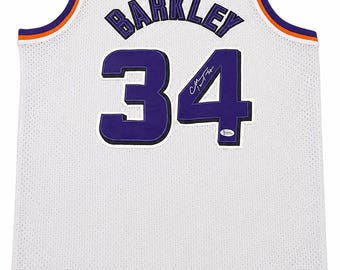 Camiseta de baloncesto autografiada por Charles Barkley de los Phoenix Suns, número 34, con certificado de autenticidad BAS.