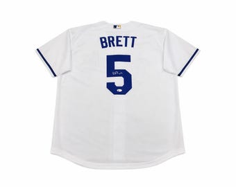 Camiseta de béisbol de los Royals de la MLB autografiada por George Brett (AUTENTICACIÓN BAS)