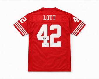 Camiseta de la NFL firmada por Ronnie Lott, talla 50, autografiada por Beckett COA