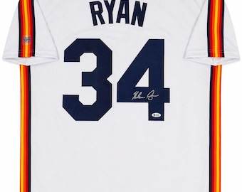 Camiseta de los Houston Astros firmada por Nolan Ryan, número 34, con certificado de autenticidad de Beckett.