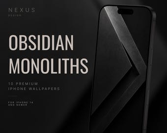 Dunkles geometrisches Wallpaper-Paket | Obsidian-Monolithen-iPhone-Hintergründe | Markantes Architekturdesign (10 JPEGs)