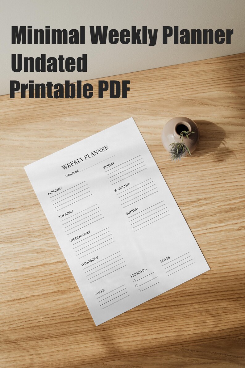 Minimal Weekly Planner Printable PDF, Undated A4 & US Letter, Clean ...