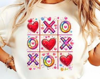 Valentine Tic Tac Toe PNG | Heart X O Valentine Design | Cute Love Game Art | Valentine Shirt Design | Sublimation PNG