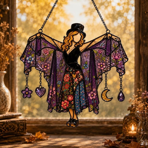Stevie Nicks Inspired Acrylic Suncatcher, Witchy Window Hanging, Faux Stained Glass Decor