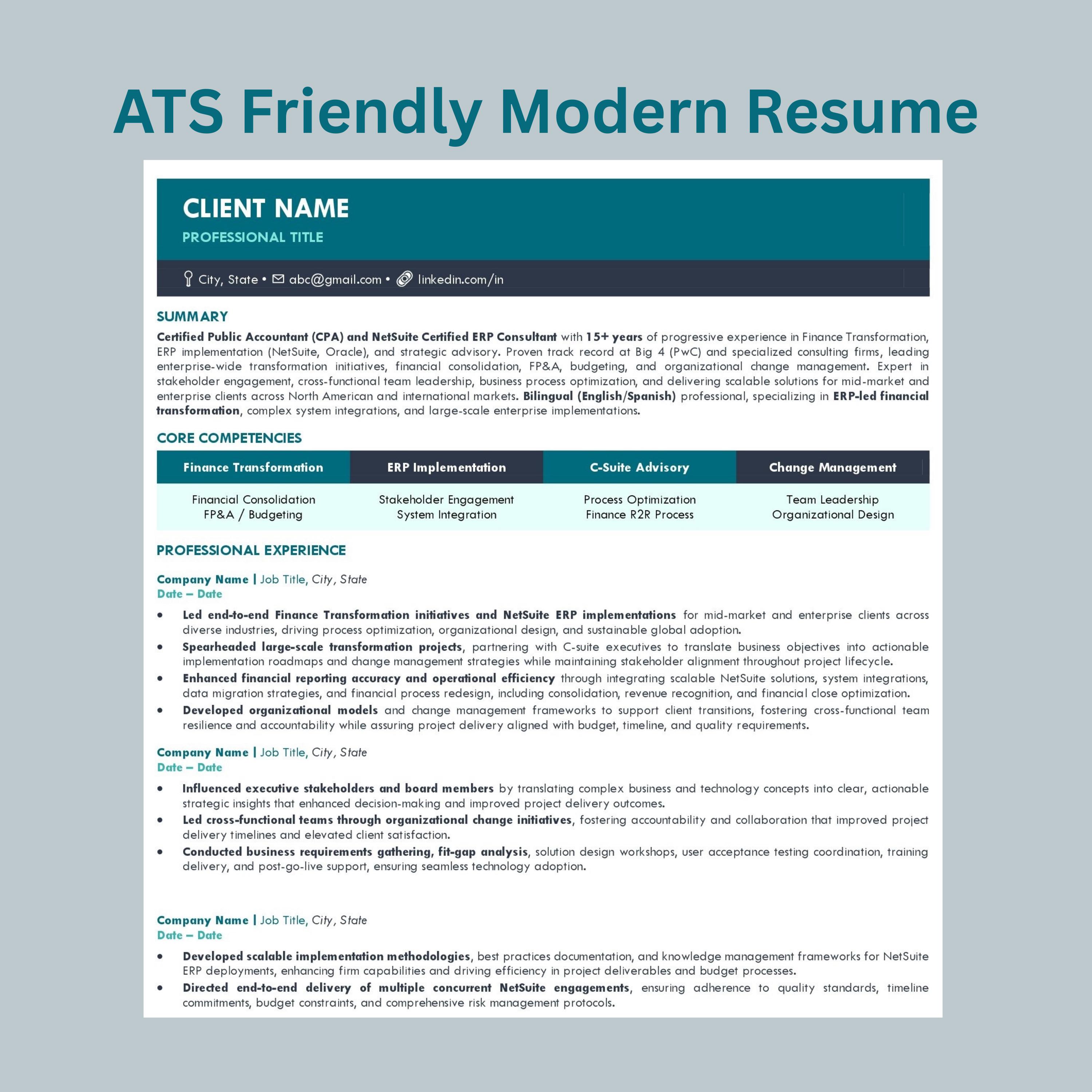ATS Friendly Modern Resume Template | Clean and Minimalist Resume CV ...