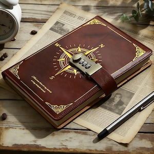 Custom A5 Password Journal with Lock, Retro PU Leather Diary with Combination Lock, Personalised Diary, Gift for Stationery Lovers