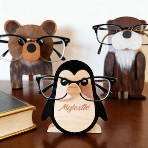 Personalized Wooden Animal Glasses Holder, Desk Decor
