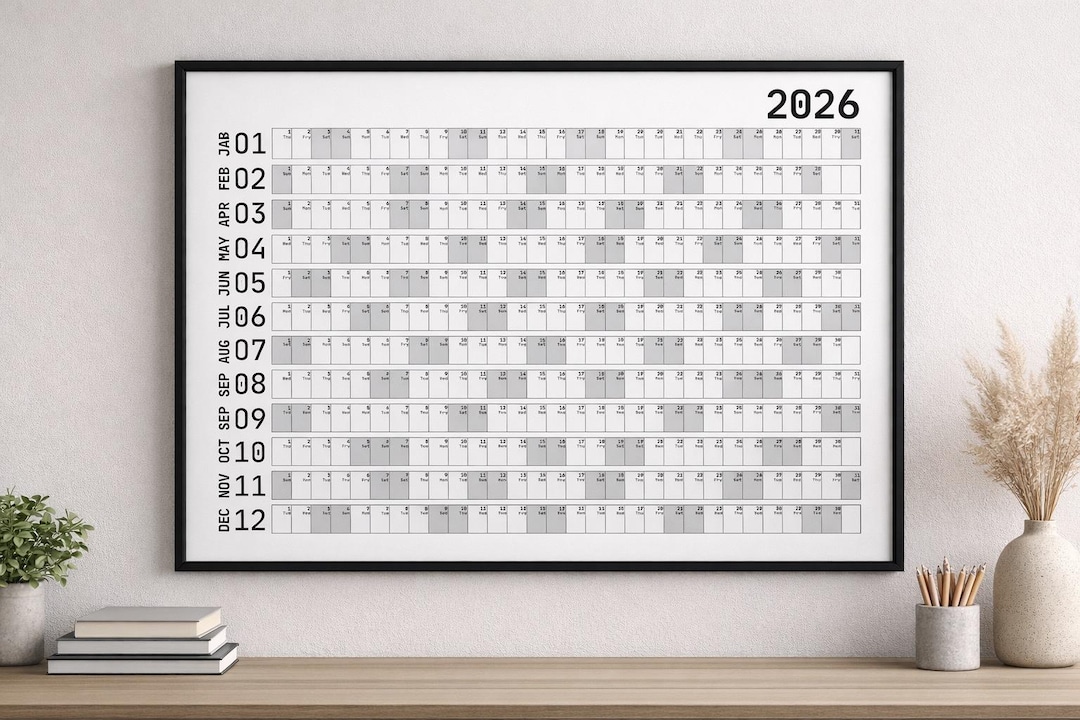 2026 Annual Wall Calendar Printable | Minimal Office Planner | Modern ...