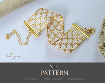 Fish Scales Loom Bead Pattern, Miyuki Delica Beaded Bracelet Pattern, Brick Stitch Pattern, Gold White Bead Bracelet, PDF, Jewellery Design