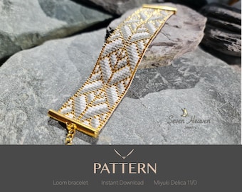 Patrón de cuentas para telar, patrón de pulsera de cuentas Miyuki, patrón de punto ladrillo, pulsera de cuentas doradas y grises, PDF