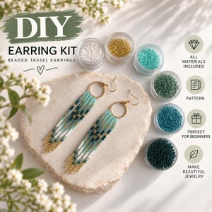 DIY Örhänges-kit Blågrön | DIY Pärlörhängen, Preciosa Pärlor DIY Set, Nybörjare Premium Kit, Smyckestillverkning