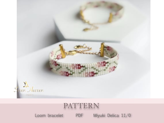 Rose Miyuki Loom Bead Pattern, Easy Loom Bracelet Pattern for Beginners, Floral beaded Pattern, DIY jewelry tutorial, Digital Jewelry Design