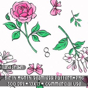 Sömlöst mönster med blommor i juni, PNG, luftigt kokett blommönster, roskaprifoltryck, preppy boutique-tygdesign, digitalt papper 12x12