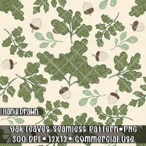 Oak Leaves Woodland Forest 12x12 Seamless PNG Digital Pattern | Multi Use Repeating Design File